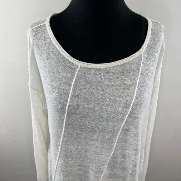 EILEEN FISHER White Organic Linen Long Sleeve Scoop Neck Lightweight Sweater L - Picture 2 of 8
